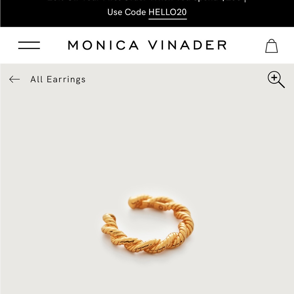 Monica Vinader Corda Ear Cuff 18k Gold Vermeil